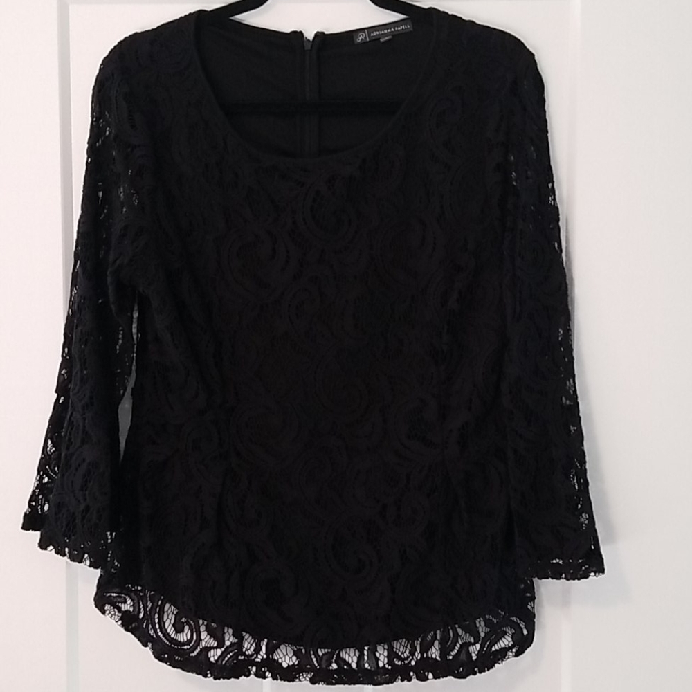 Adrianna Pappell Black Lace Peplum Top
